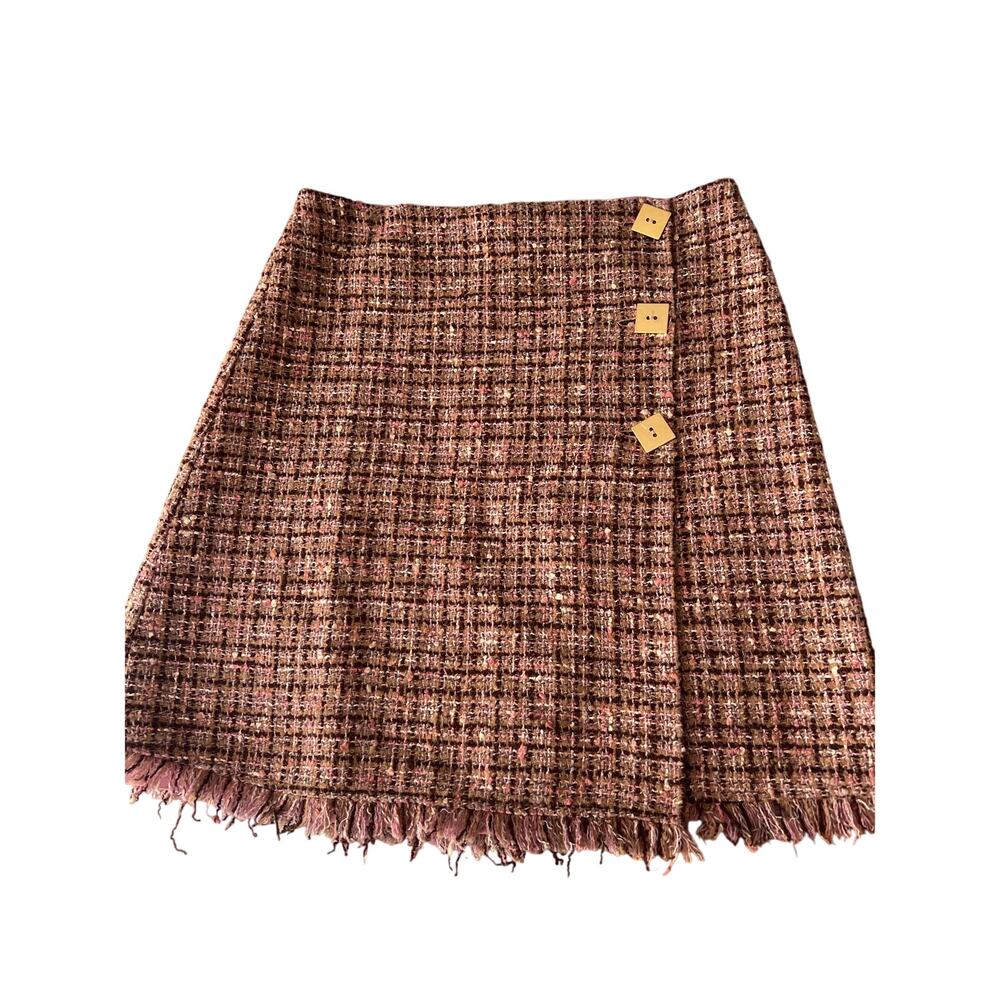 034 Corey‎ Lynn Calter Tweed Button Skirt Pink Multi Size 6